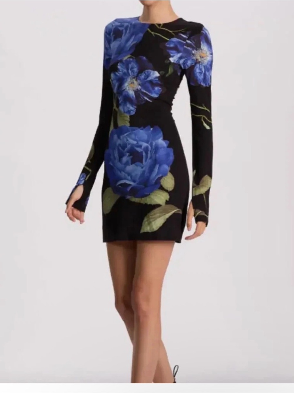 NEW,  Alice + Olivia Delaina Floral Long Sleeve Dress in Blue Sz 14